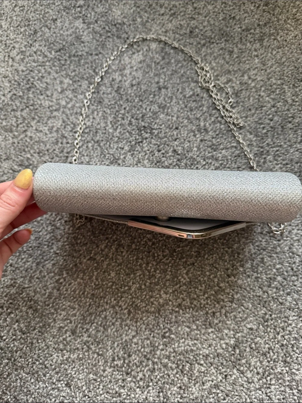 Silver Evening Clutch with Chain Strap
